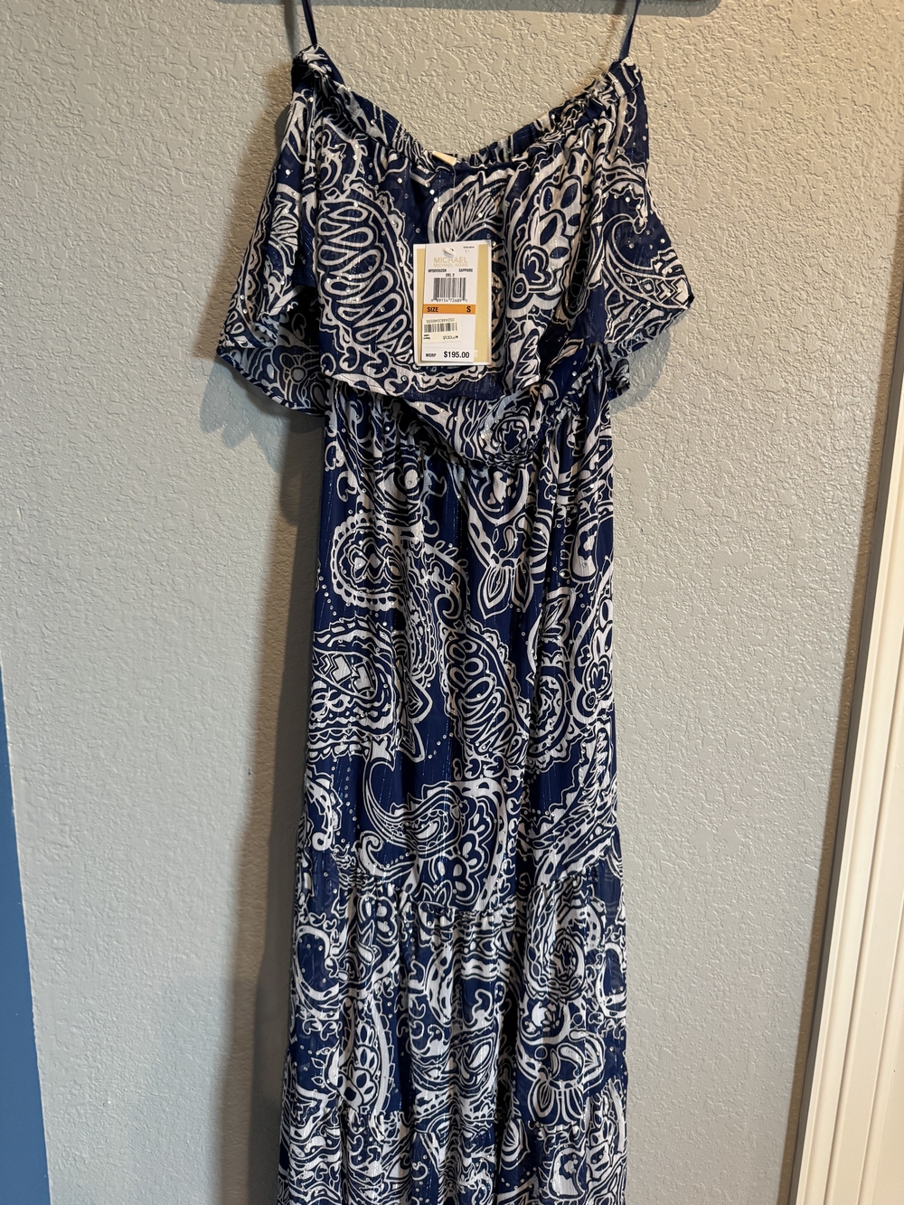 Michael Kors Navy and White Paisley Maxi Dress